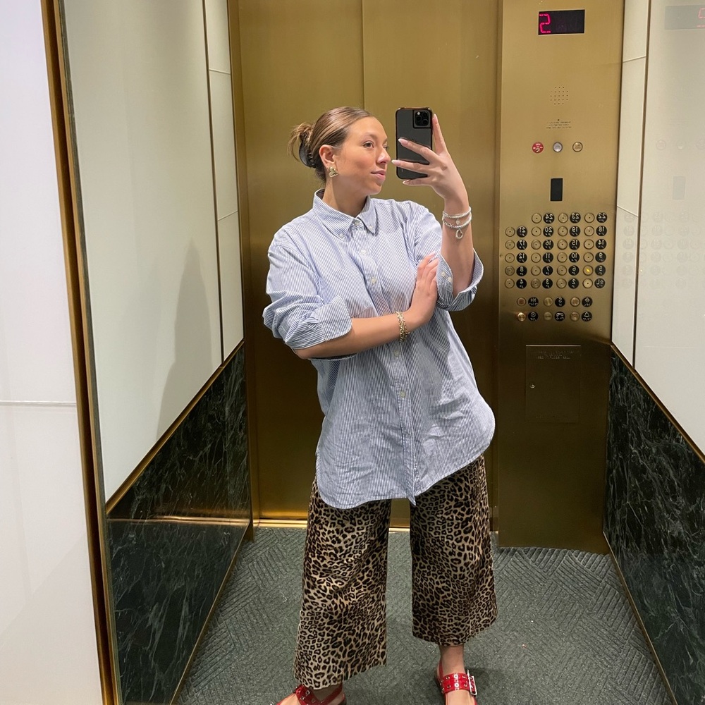 Karen Kane Cropped Wide Leg Animal Print Trousers